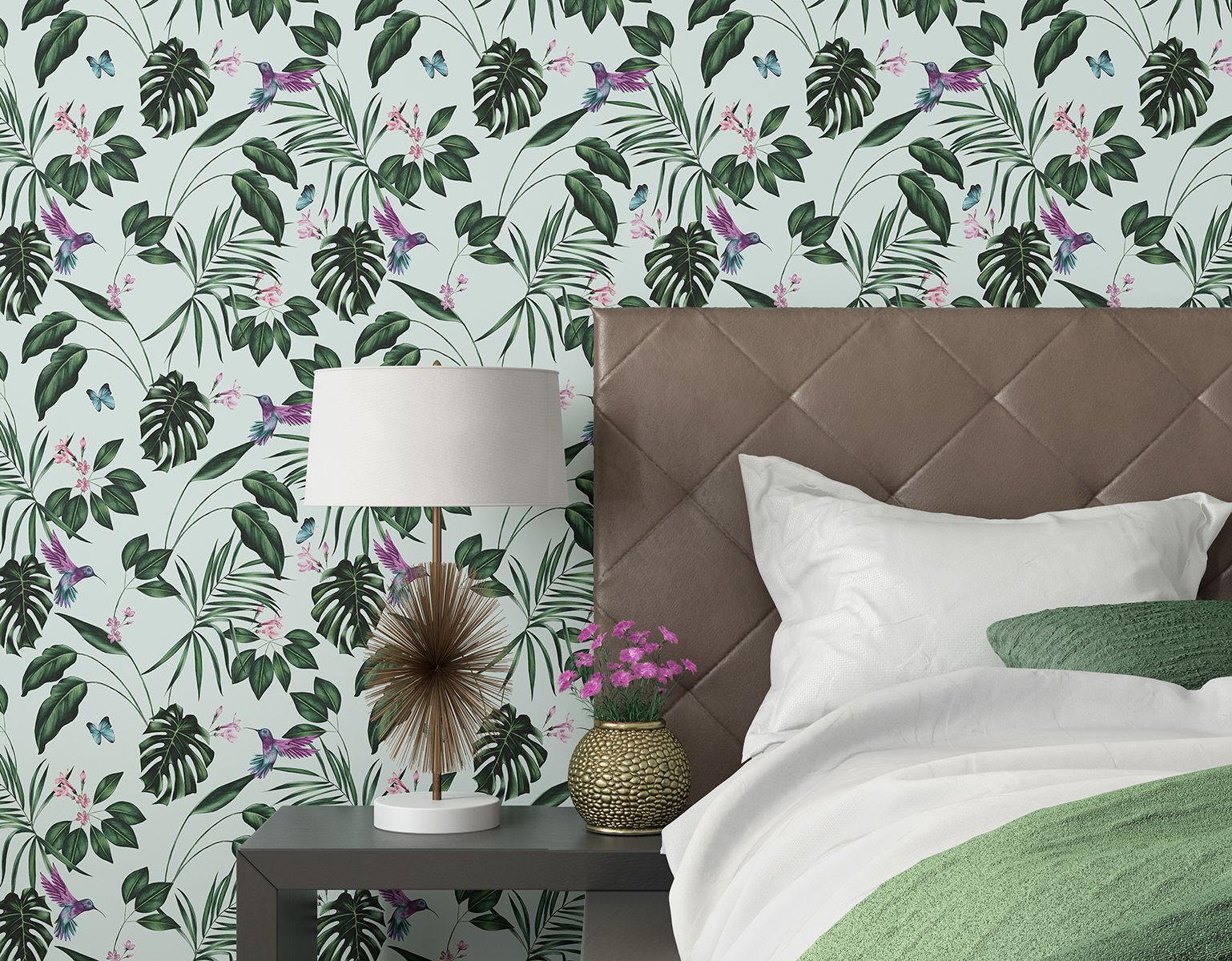 WLD53115W Hummingbird Duck Egg Duck Egg Wallpaper by Ohpopsi