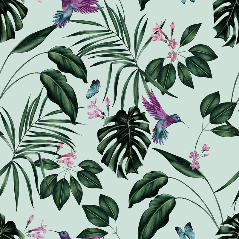 WLD53115W Hummingbird Duck Egg Duck Egg Wallpaper by Ohpopsi