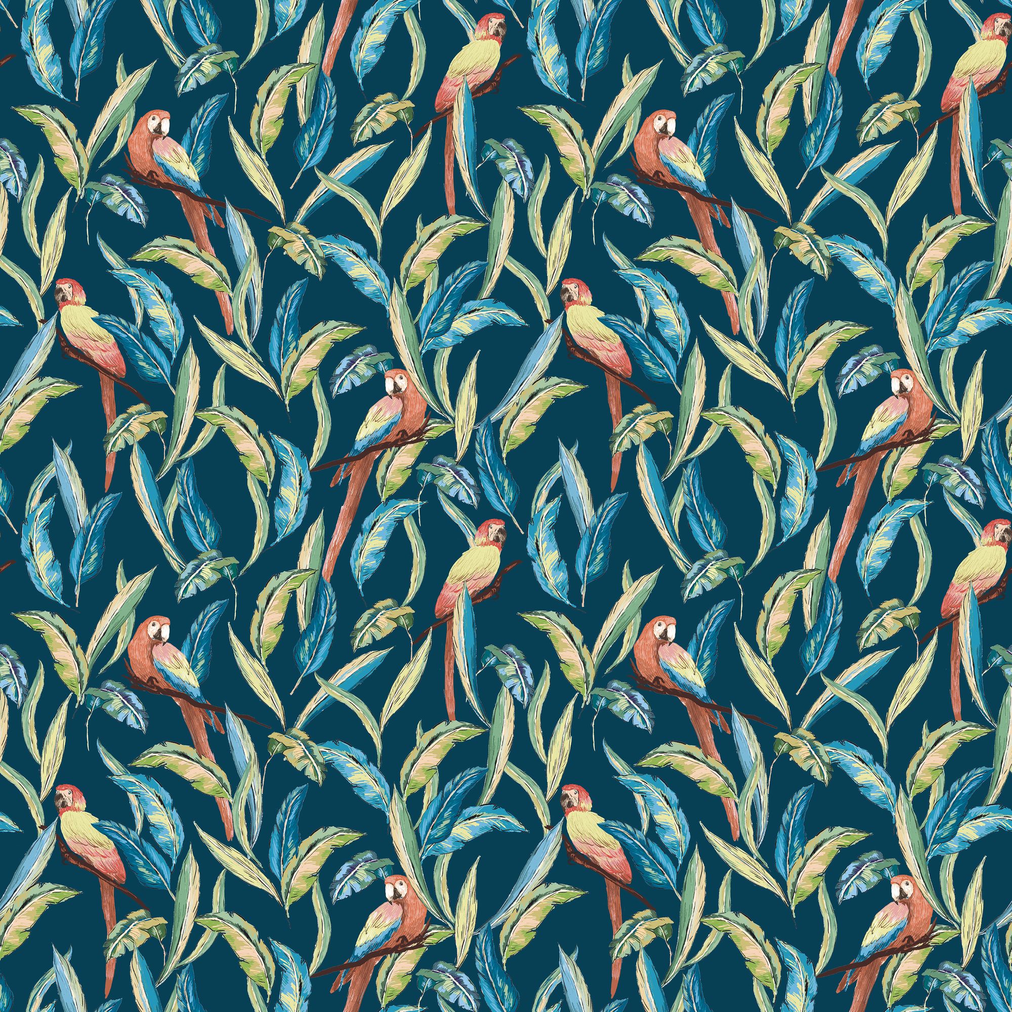 WLD53117W Tropical Parrot Indigo Multi Indigo Multi Wallpaper by Ohpopsi