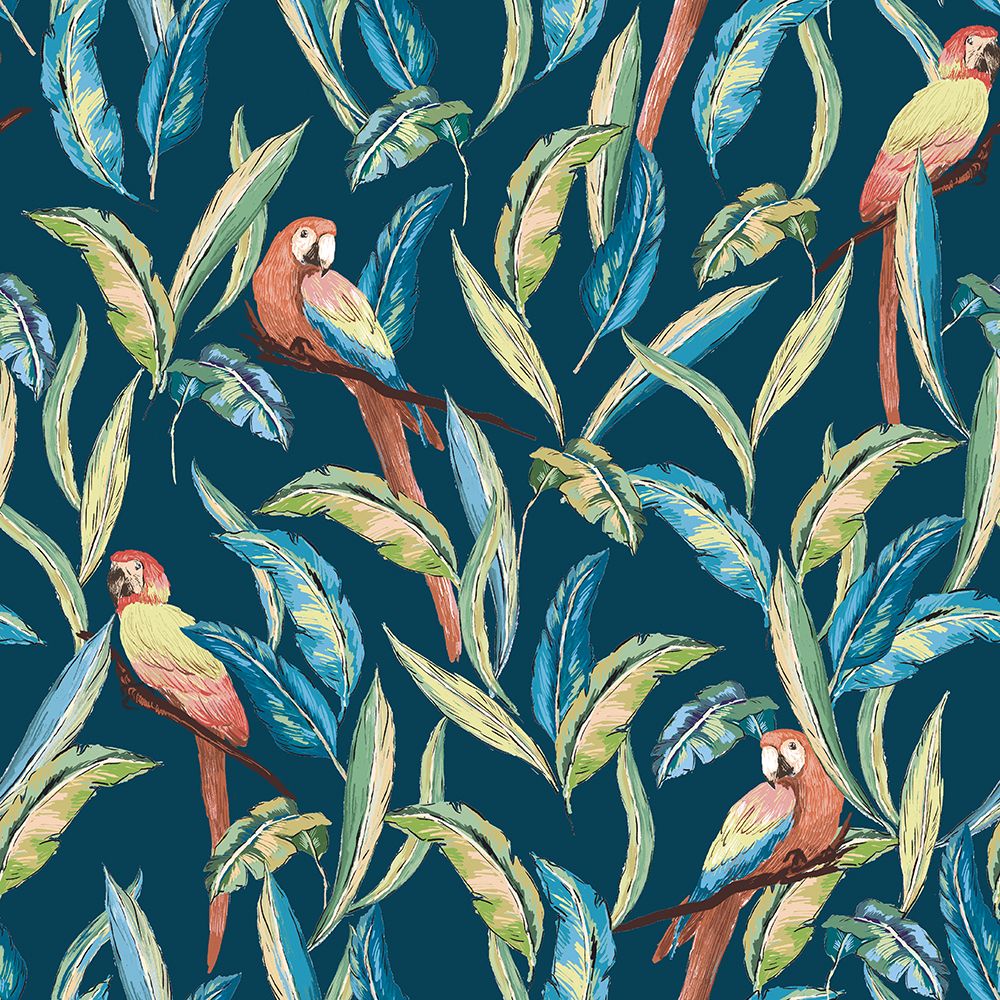 WLD53117W Tropical Parrot Indigo Multi Indigo Multi Wallpaper by Ohpopsi