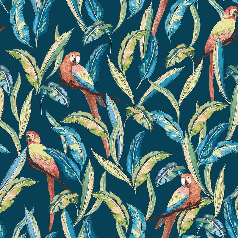 WLD53117W Tropical Parrot Indigo Multi Indigo Multi Wallpaper by Ohpopsi