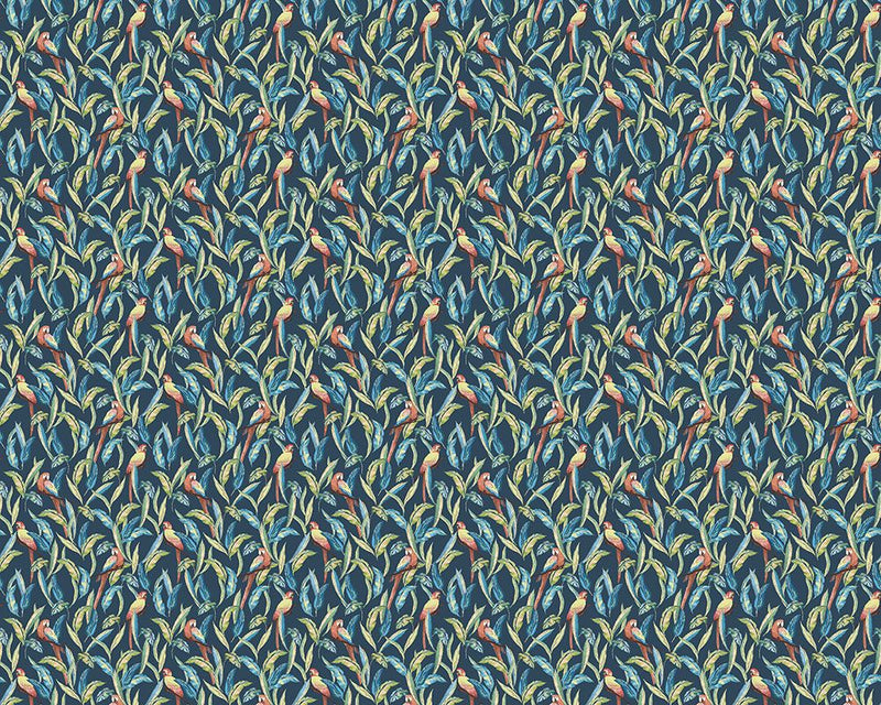 WLD53117W Tropical Parrot Indigo Multi Indigo Multi Wallpaper by Ohpopsi