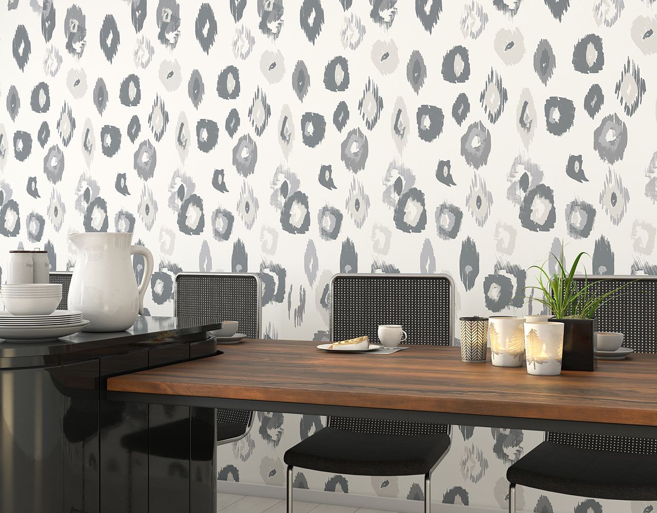 WLD53119W Animal Ikat Wilderness White & Stone Wilderness White & Stone Wallpaper by Ohpopsi