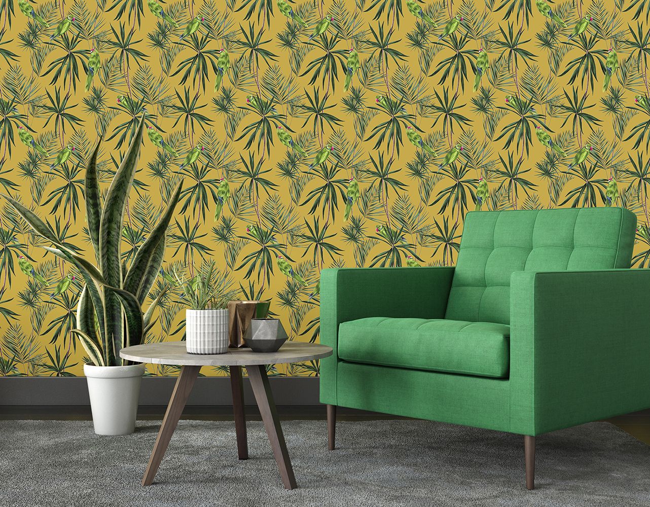 WLD53126W Paradise Mustard Mustard Wallpaper by Ohpopsi