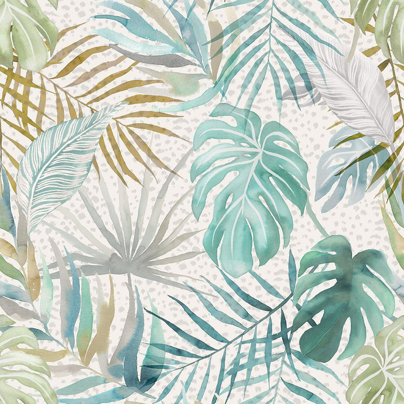 WLD53132W Tropica Turquoise Turquoise Wallpaper by Ohpopsi