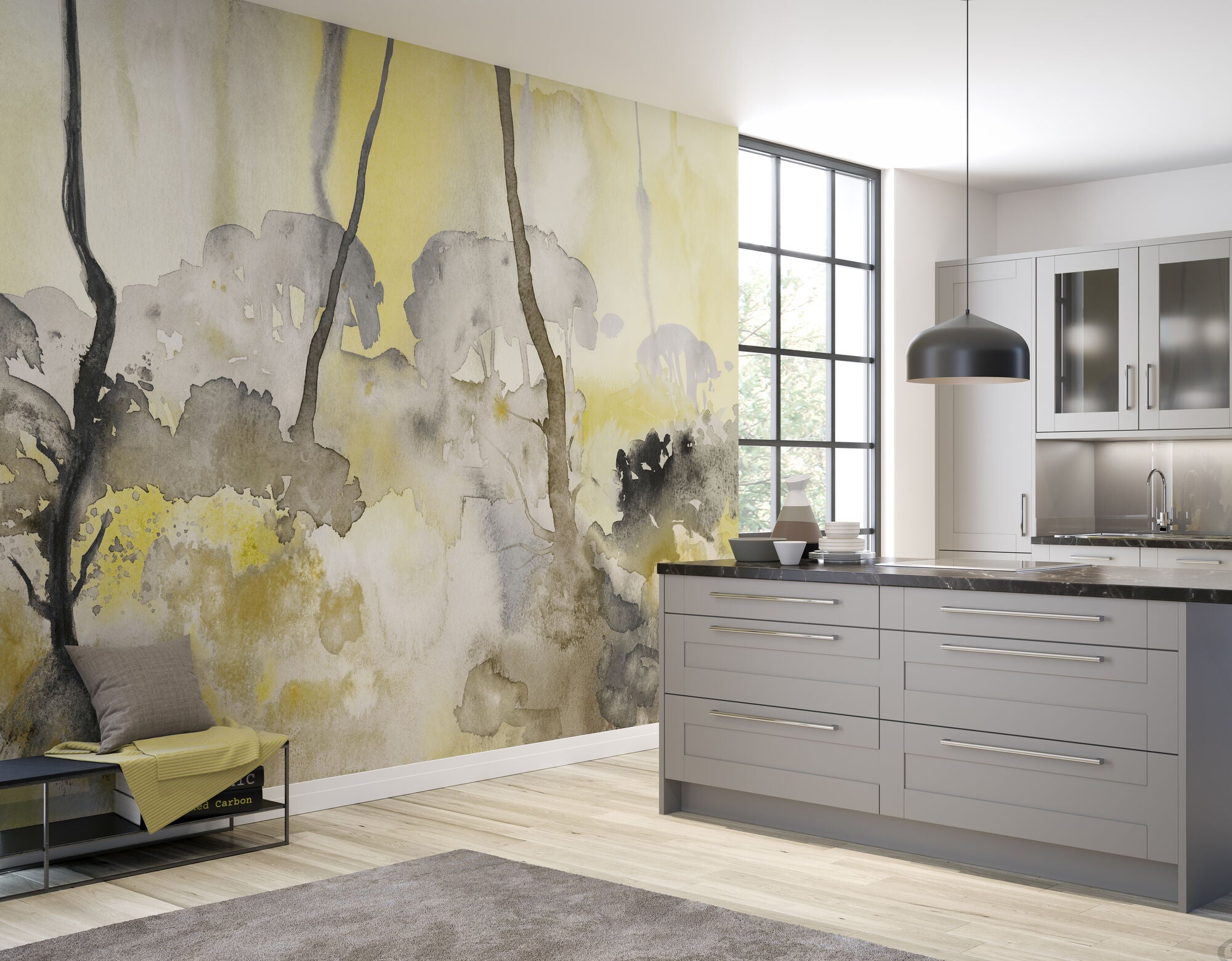 WND50111M Forest Seasons Sandstone & Lemon Mural by Ohpopsi