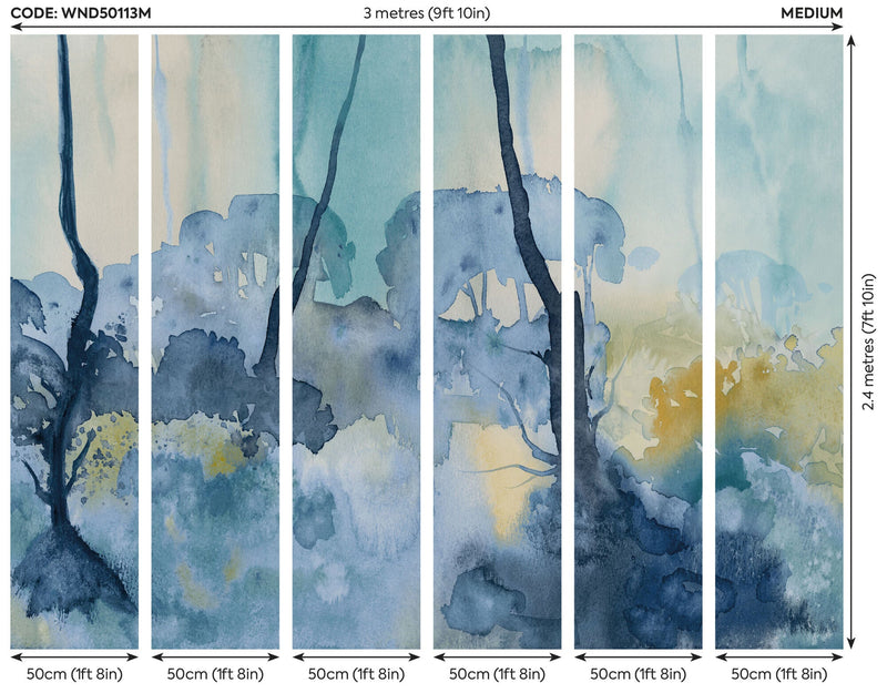 WND50113M Forest Seasons Indigo Mural by Ohpopsi
