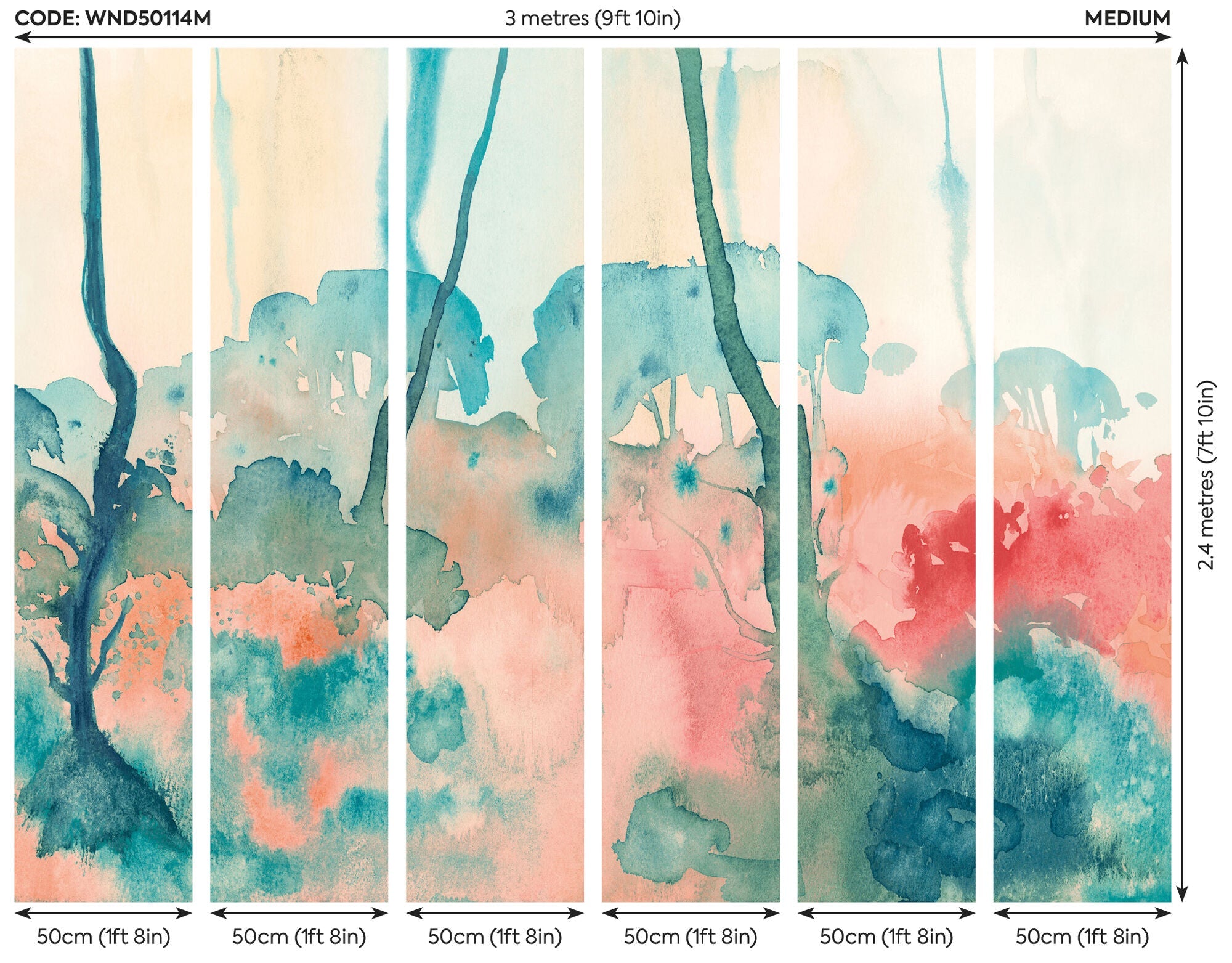WND50114M Forest Seasons Jade & Blush Mural by Ohpopsi
