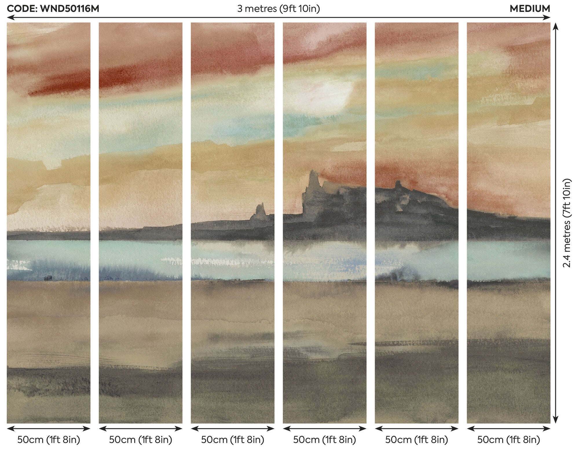 WND50116M Horizon Apricot & Seafoam Mural by Ohpopsi