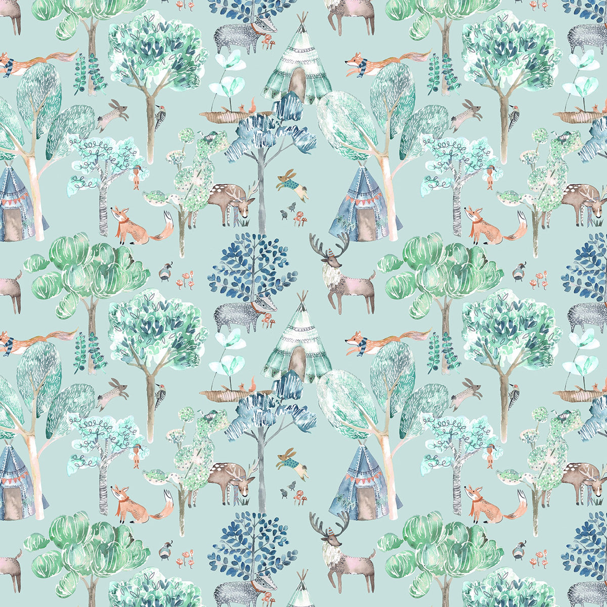 Woodland Adventures Aqua Wallpaper by Voyage Maison | WOODLAN/WPO/AQU