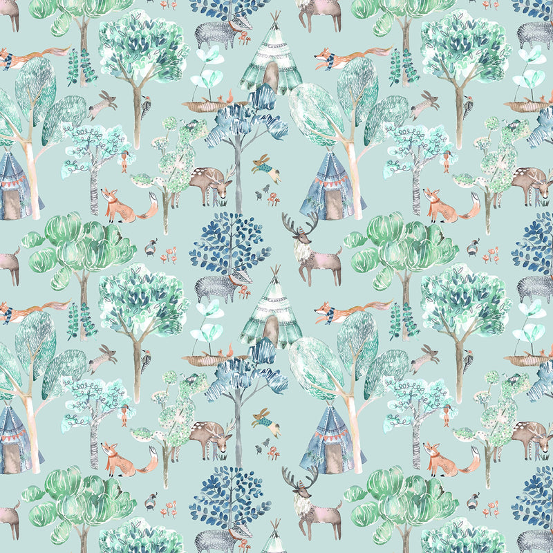 Woodland Adventures Aqua Wallpaper by Voyage Maison | WOODLAN/WPO/AQU