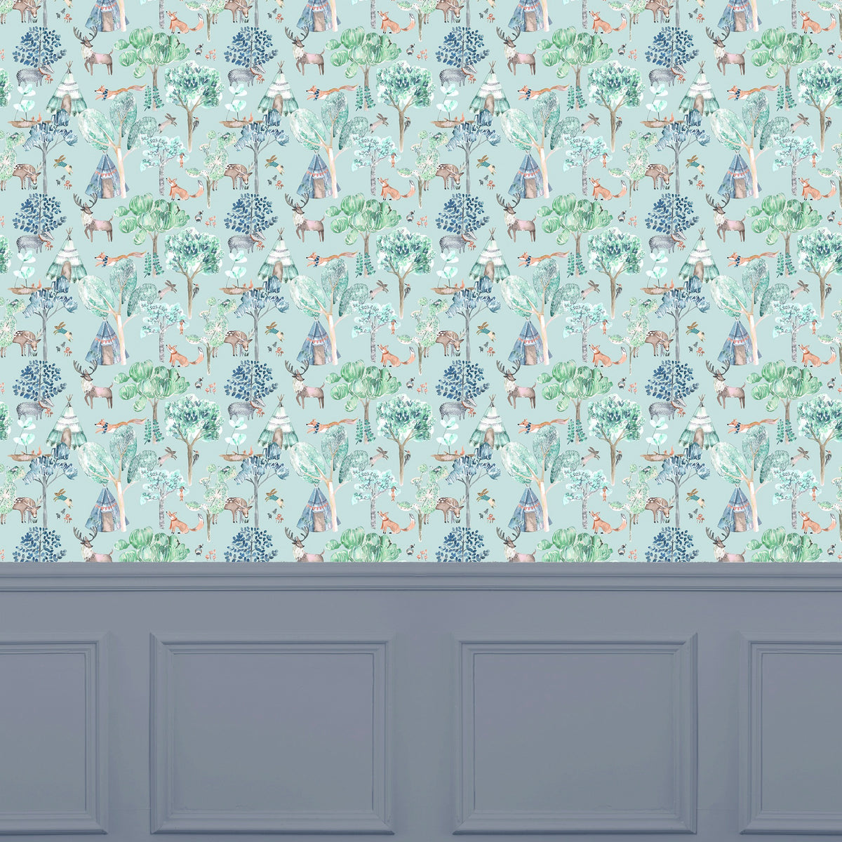 Woodland Adventures Aqua Wallpaper by Voyage Maison | WOODLAN/WPO/AQU