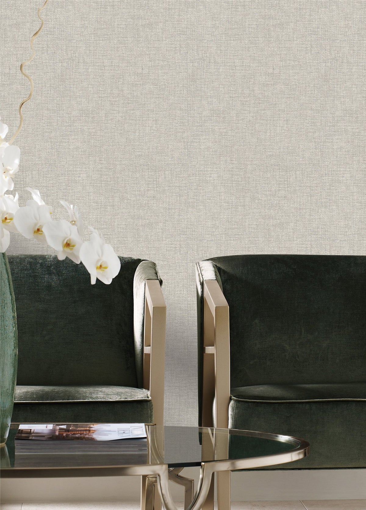 Linen Crosshatch Grey Wall Textures Wallpaper by Galerie — roomshot 1