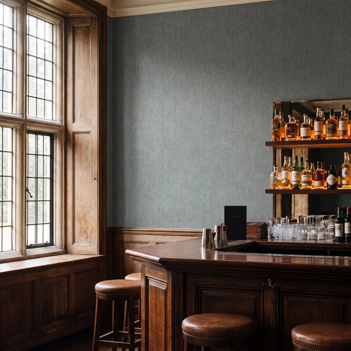 Linen Crosshatch Blue Green Wall Textures Wallpaper by Galerie — roomshot 1