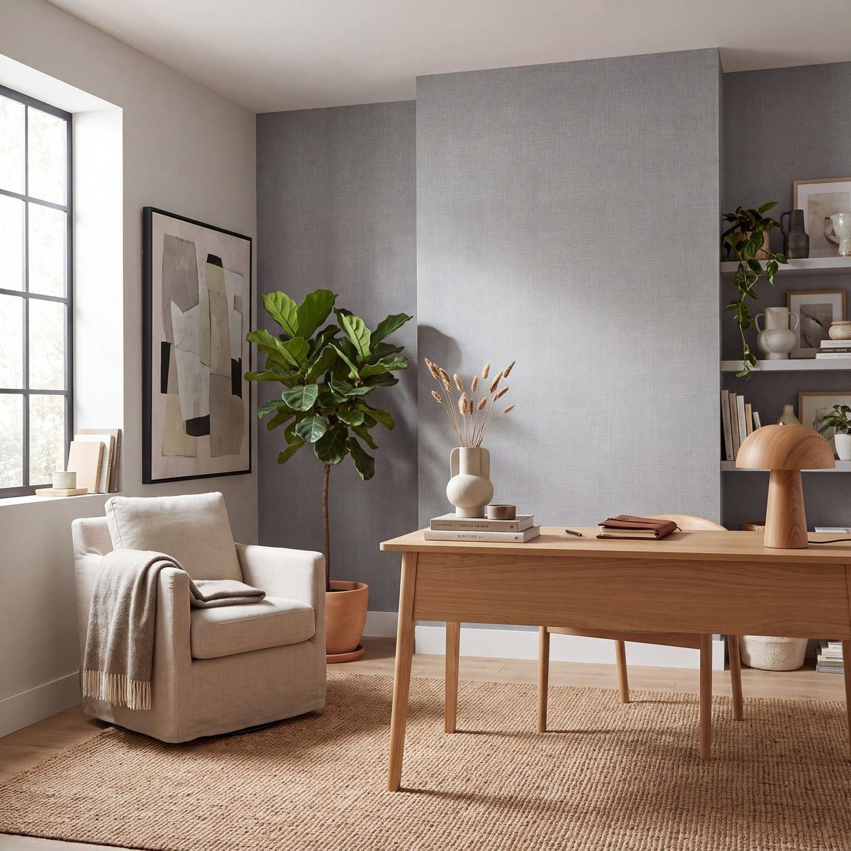 Textile Grid Warm Grey Wall Textures Wallpaper by Galerie — roomshot 1