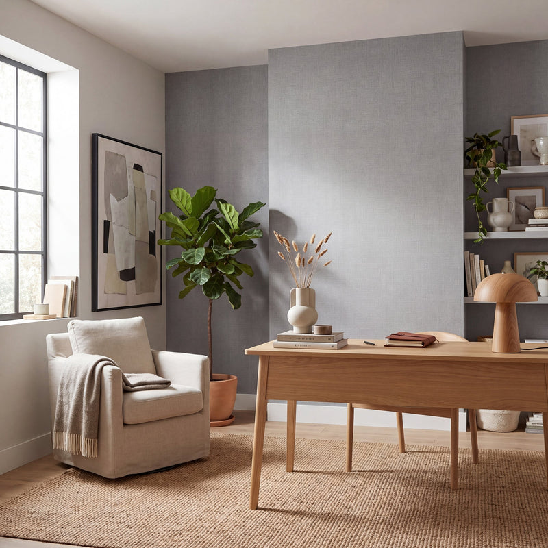 Textile Grid Warm Grey Wall Textures Wallpaper by Galerie — roomshot 1