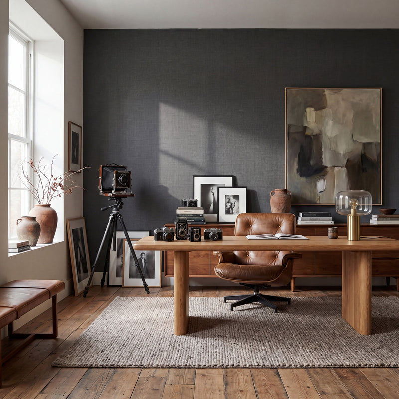 Textile Grid Black Wall Textures Wallpaper by Galerie — roomshot 1