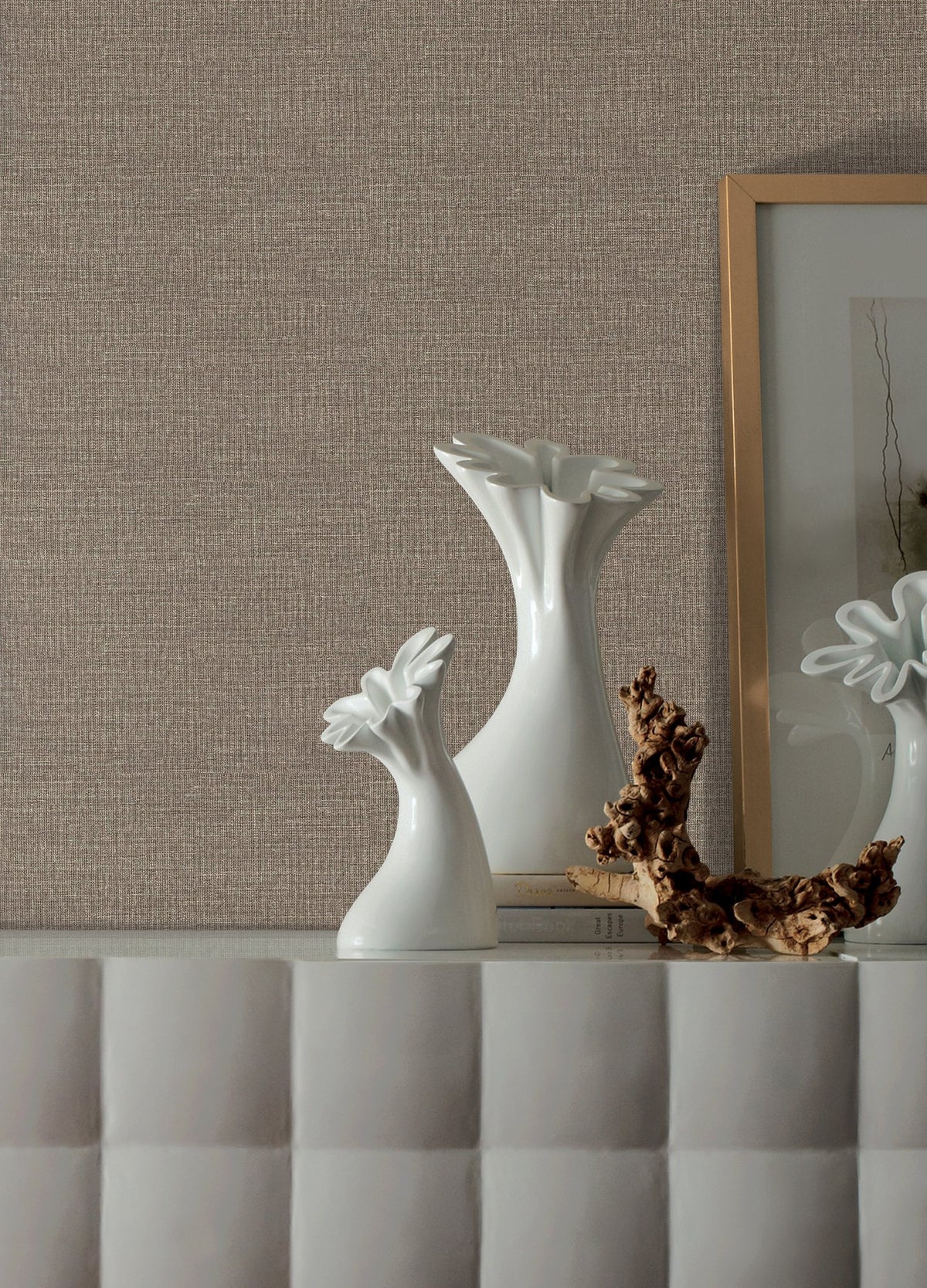 Textile Grid Brown Wall Textures Wallpaper by Galerie — roomshot 1