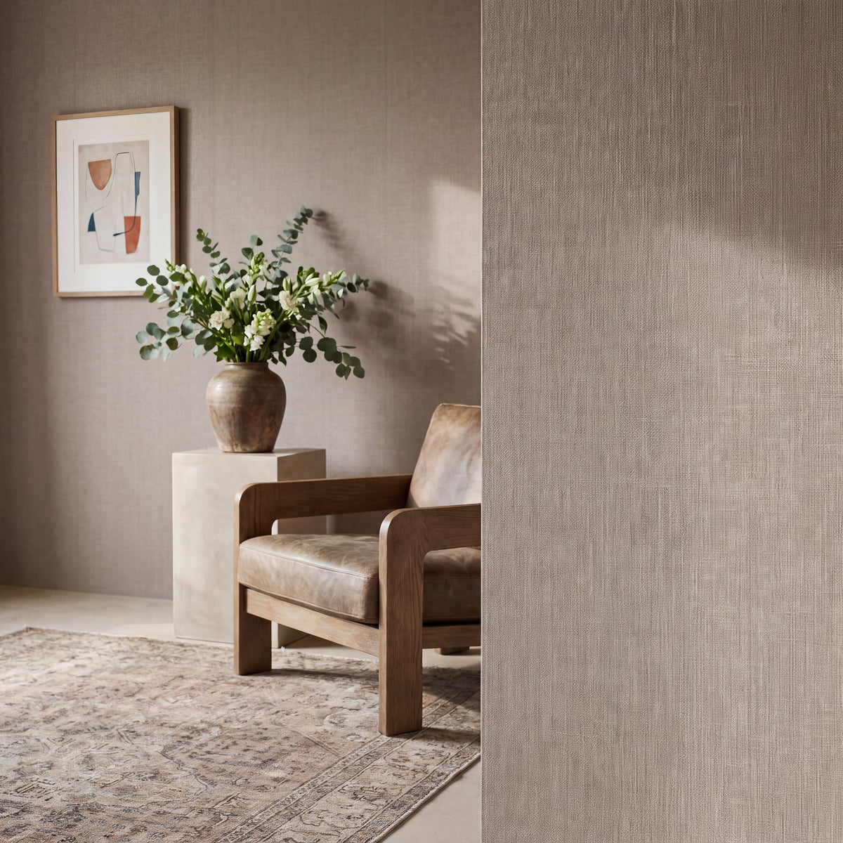 Textile Grid Rose Taupe Wall Textures Wallpaper by Galerie — roomshot 1