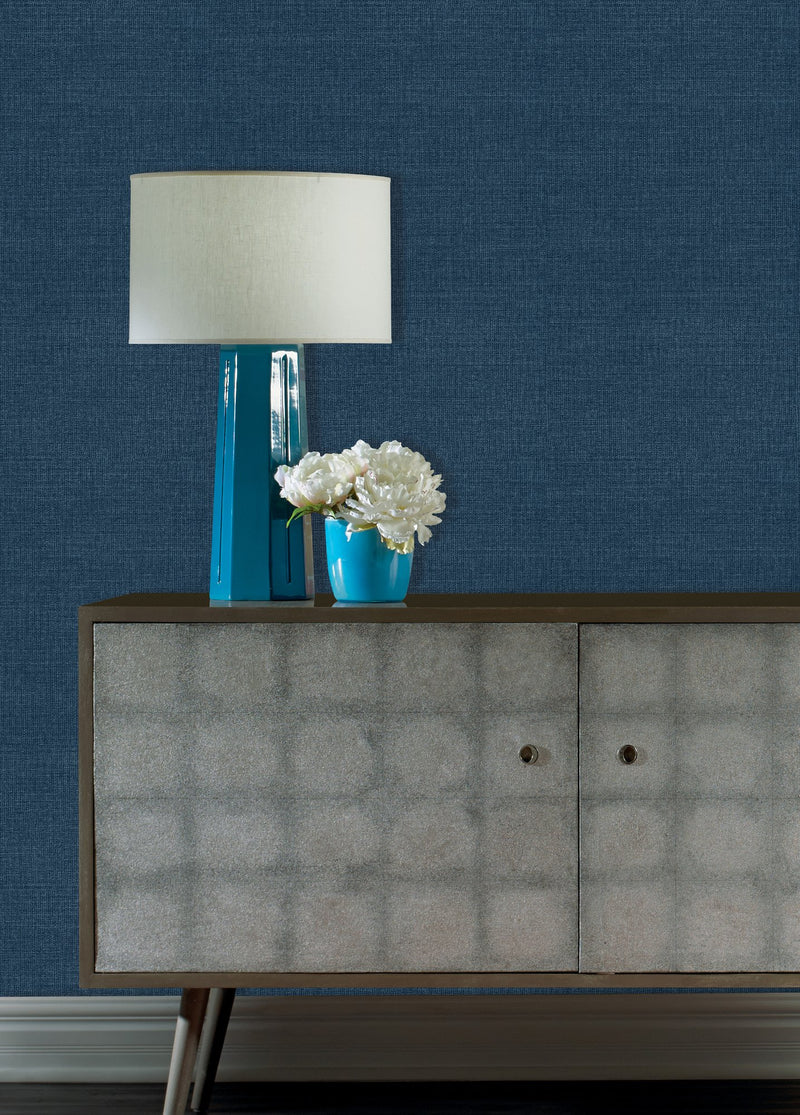 Textile Grid Dark Blue Wall Textures Wallpaper by Galerie — roomshot 1