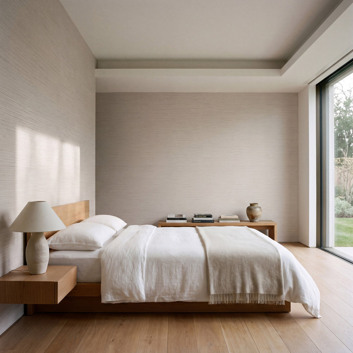Streamline Texture Pale Greige Wall Textures Wallpaper by Galerie — roomshot 1