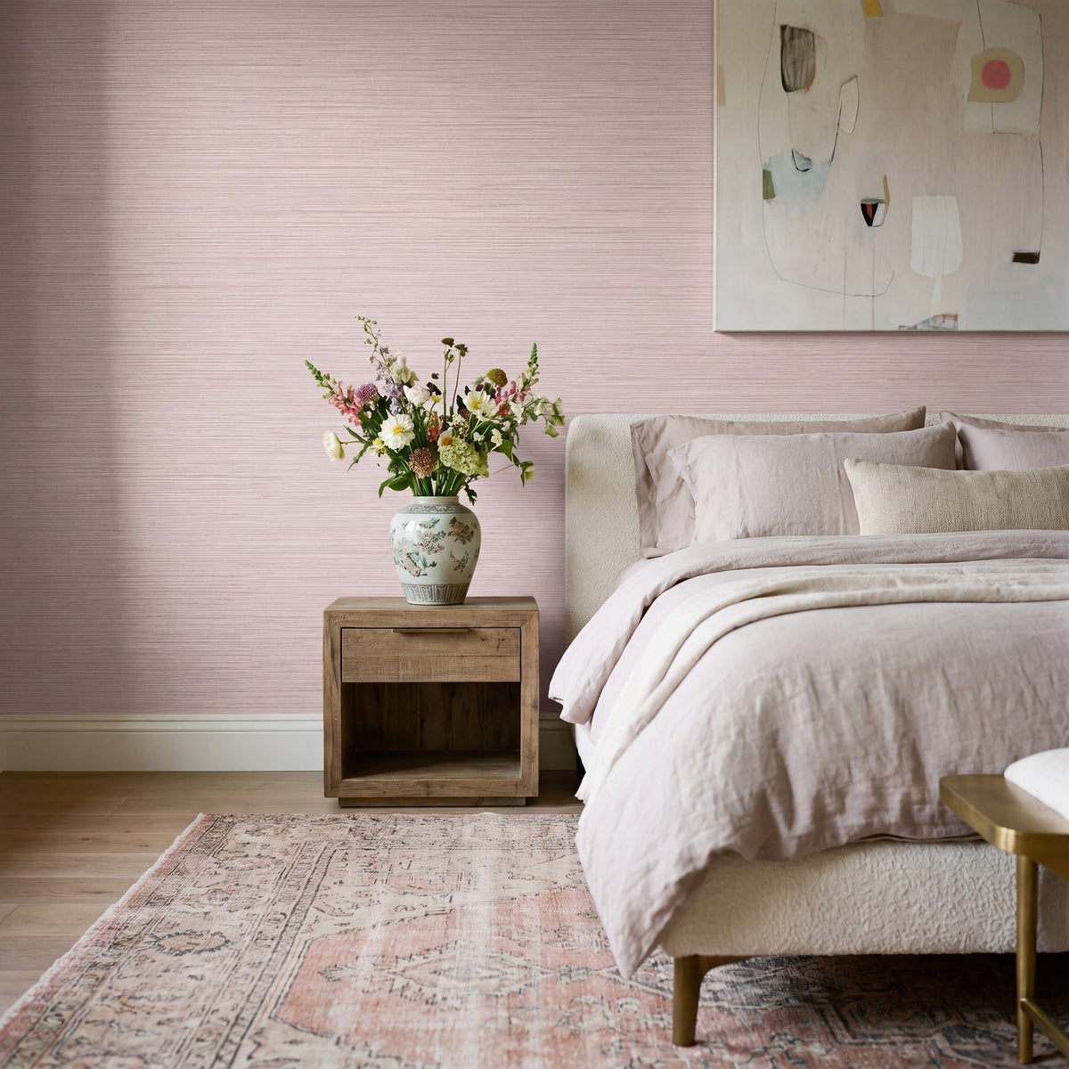 Papyrus Weave Pink Wall Textures Wallpaper by Galerie — roomshot 1