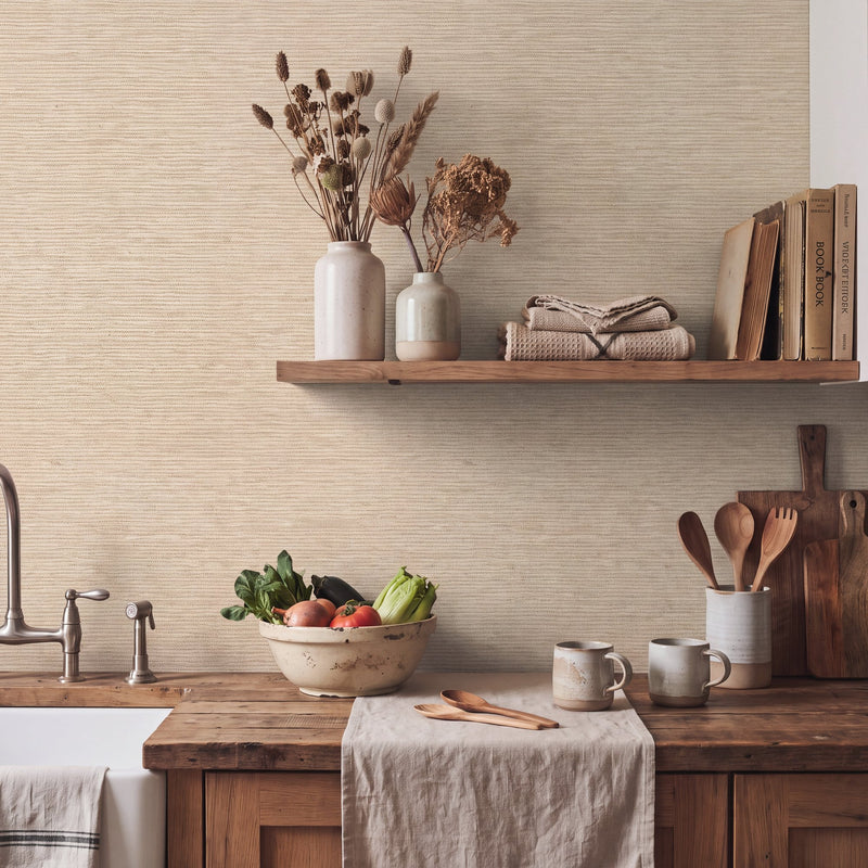 Horizontal Grain Beige Wall Textures Wallpaper by Galerie — roomshot 1