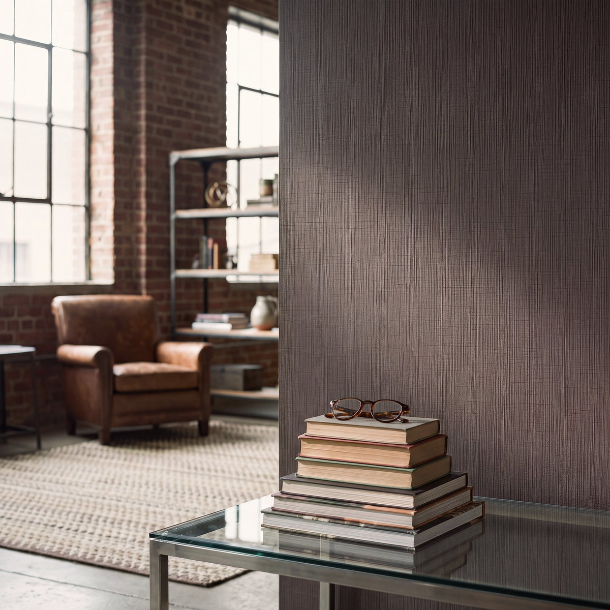 Woven Sisal Espresso Wall Textures Wallpaper by Galerie — roomshot 1
