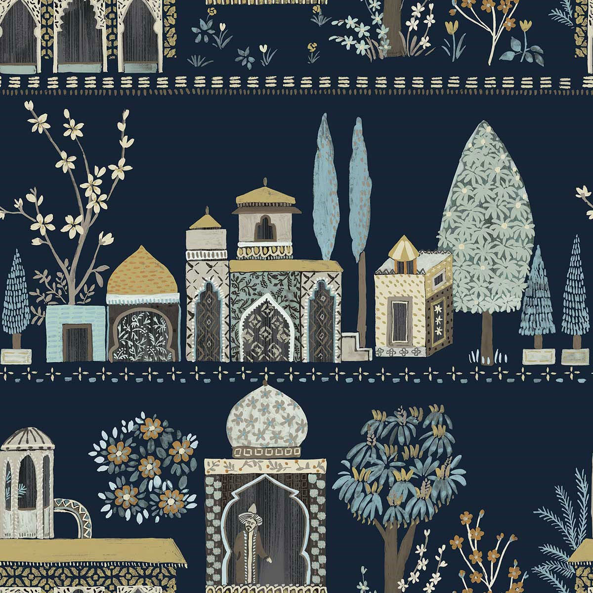 WTK20102 Enchanting Garden The Keys Moonlit Blue Wallpaper by Today Interiors