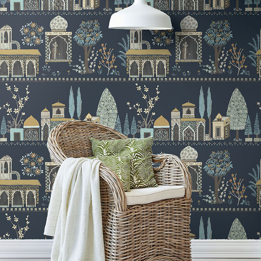 WTK20102 Enchanting Garden The Keys Moonlit Blue Wallpaper by Today Interiors