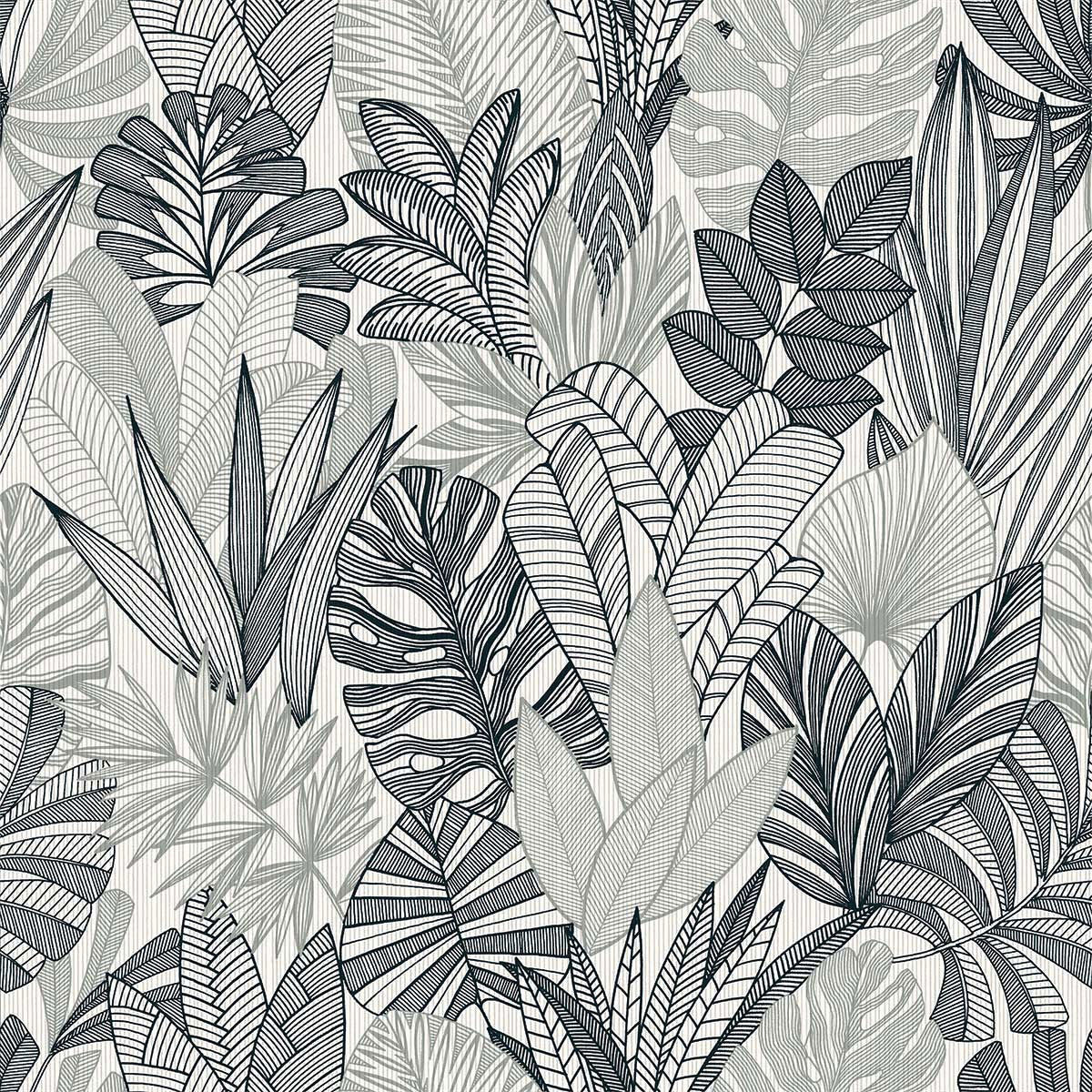 WTK20200 Tropicana Leaves The Keys Slate Wallpaper by Today Interiors