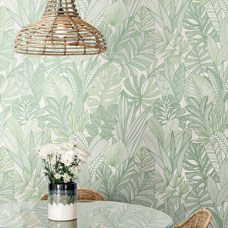 WTK20204 Tropicana Leaves The Keys Sage Wallpaper by Today Interiors