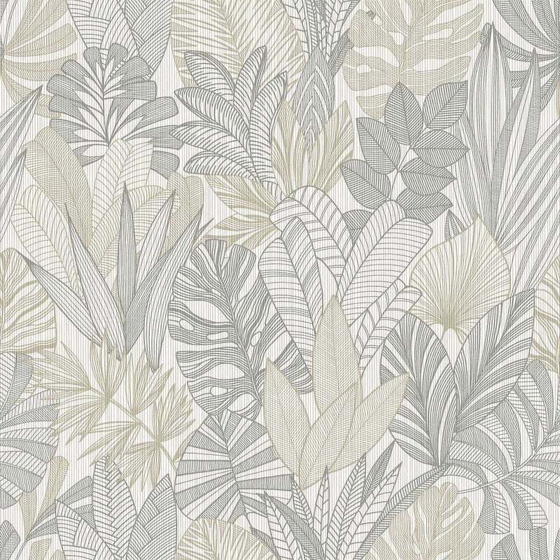 WTK20207 Tropicana Leaves The Keys Oat Wallpaper by Today Interiors