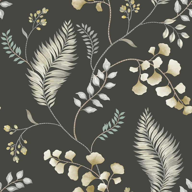 WTK20300 Forest Vines The Keys Deep Charcoal Wallpaper by Today Interiors