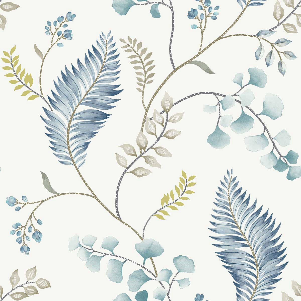 WTK20302 Forest Vines The Keys Soft Blue Wallpaper by Today Interiors