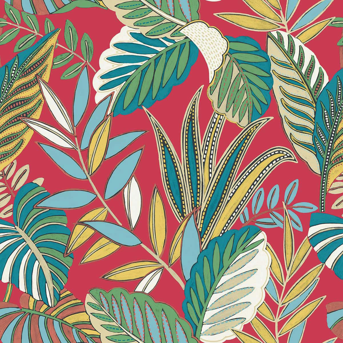 WTK20801 Bold Leaf The Keys Ruby Wallpaper by Today Interiors