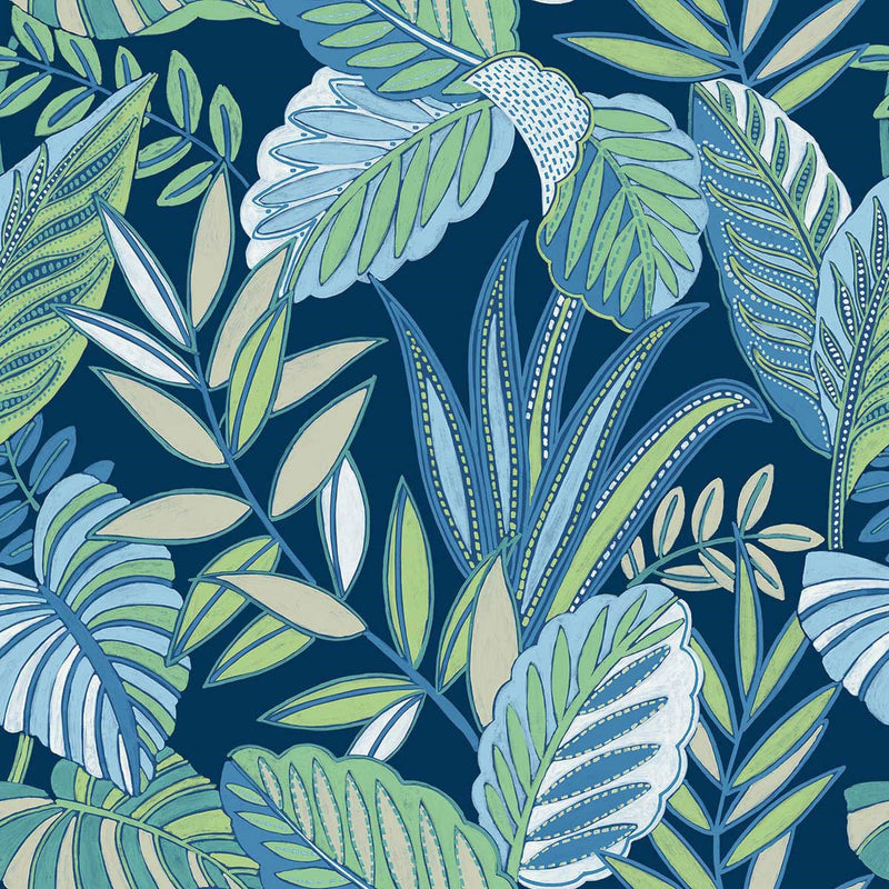 WTK20812 Bold Leaf The Keys Blue Wallpaper by Today Interiors