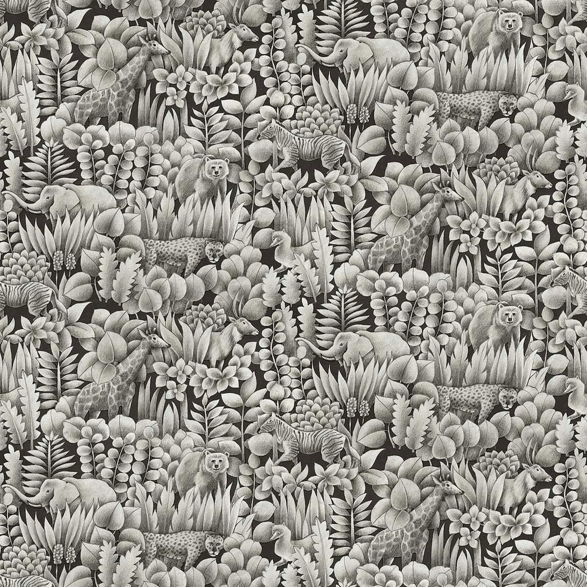 WTK21008 Zoo Friends The Keys Pencil Grey Wallpaper by Today Interiors