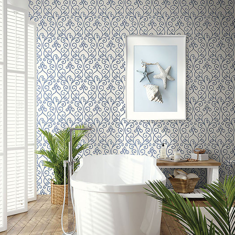 WTK21102 Vine Elegance The Keys Indigo Wallpaper by Today Interiors