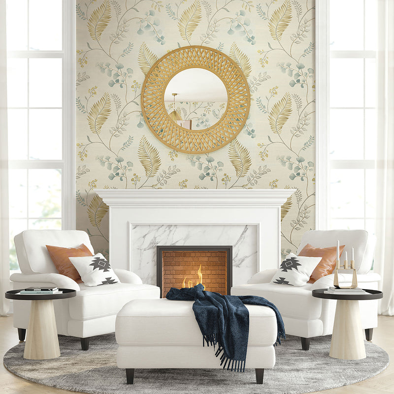 WTK21805 Forest Vines Grasscloth The Keys Neutral Wallpaper by Today Interiors
