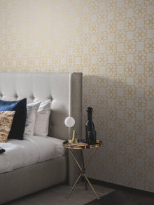Y6200202 Serendipity Cream & Gold Metallic Dazzling Dimensions Wallpaper by York Wallcoverings