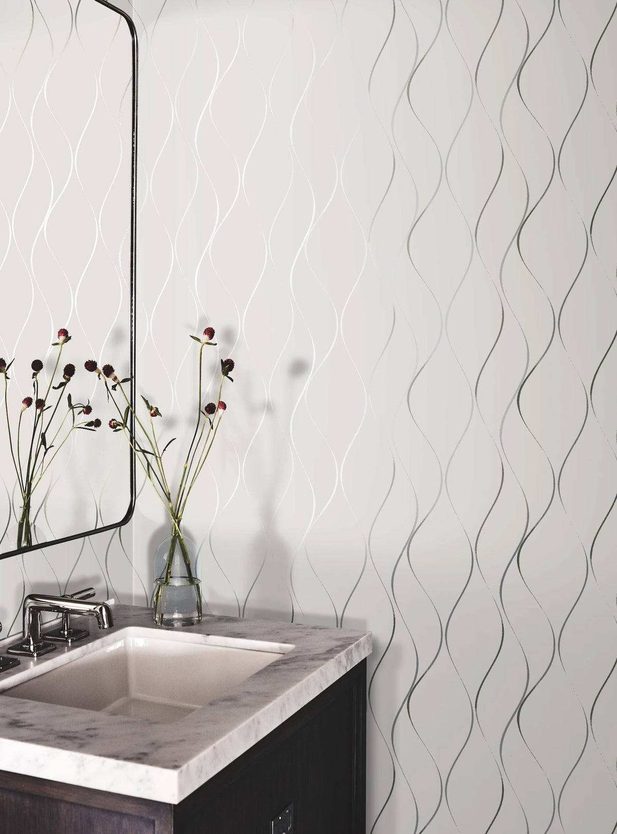 Y6201401 Wavy Stripe Off White Silver Metallic Dazzling Dimensions Wallpaper by York Wallcoverings