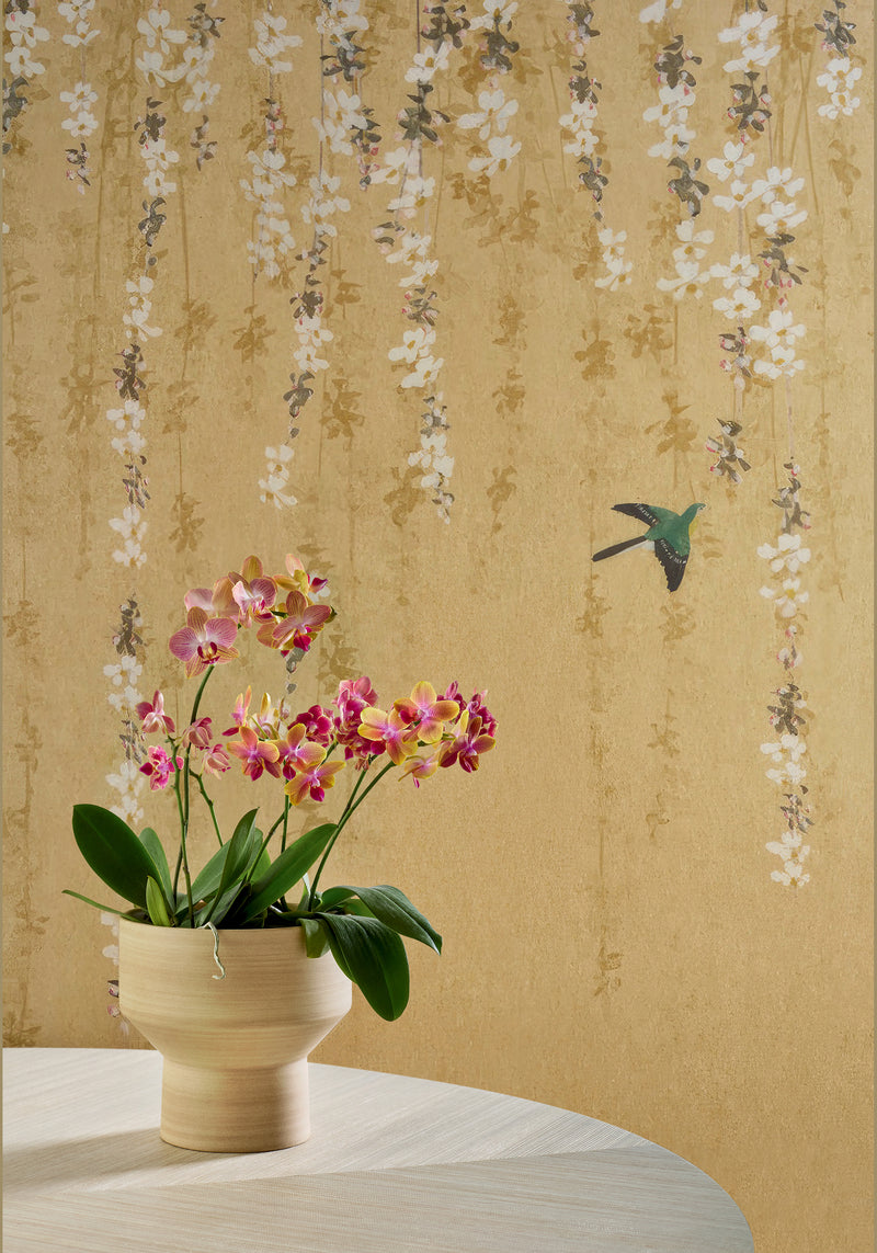 Blossom Mural Gold Yutori Wallpaper by Thibaut | TM24452