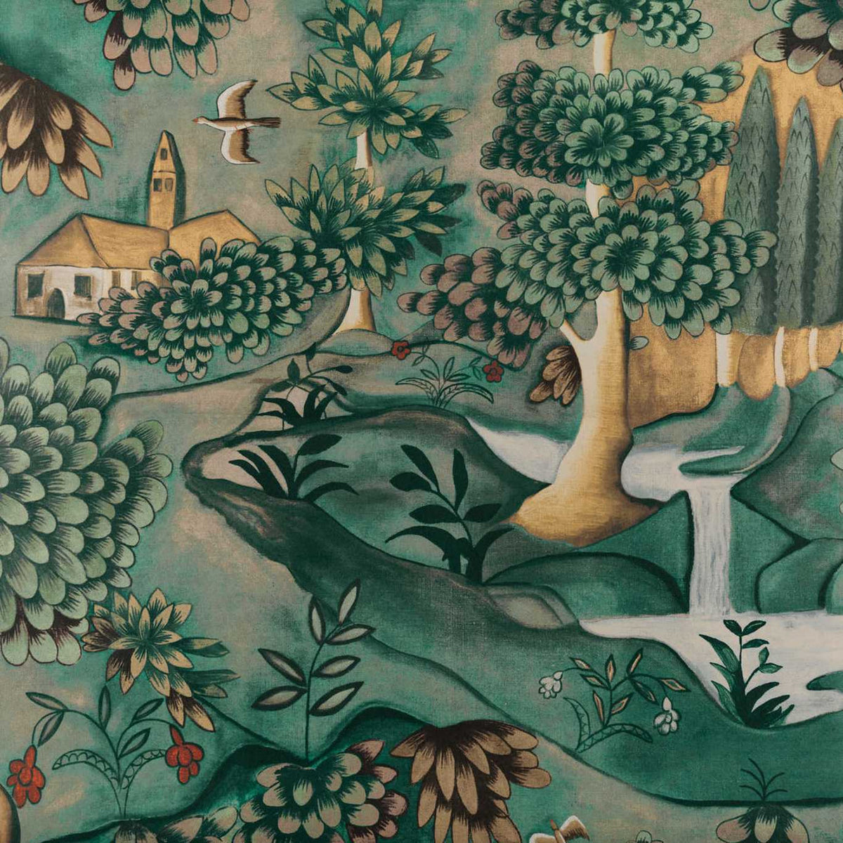 Verdure Cotswolds Manor Tapestry Green Wallpaper by Zoffany