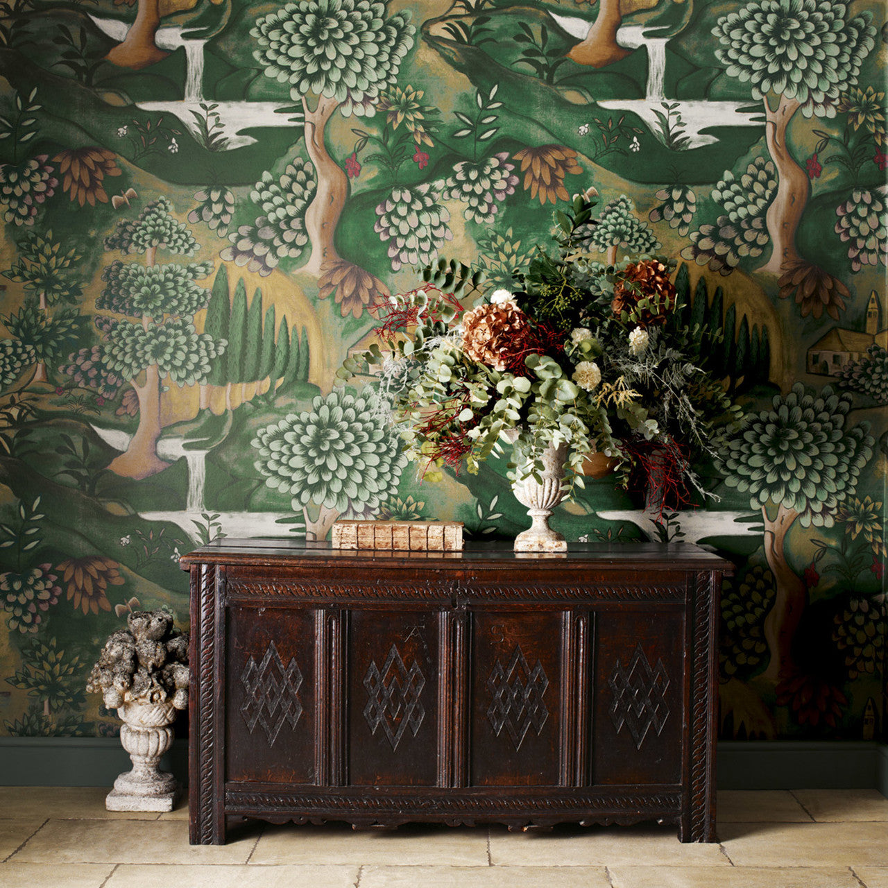 310431 Verdure Cotswolds Manor Tapestry Green Wallpaper by Zoffany