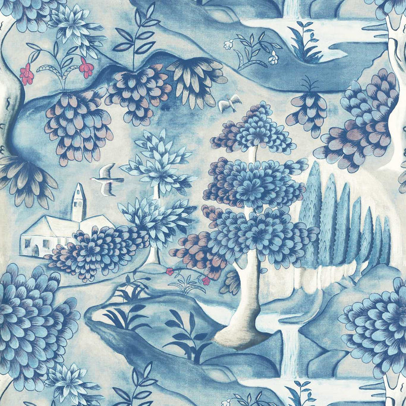 313020 Verdure Cotswolds Manor Indigo Wallpaper by Zoffany