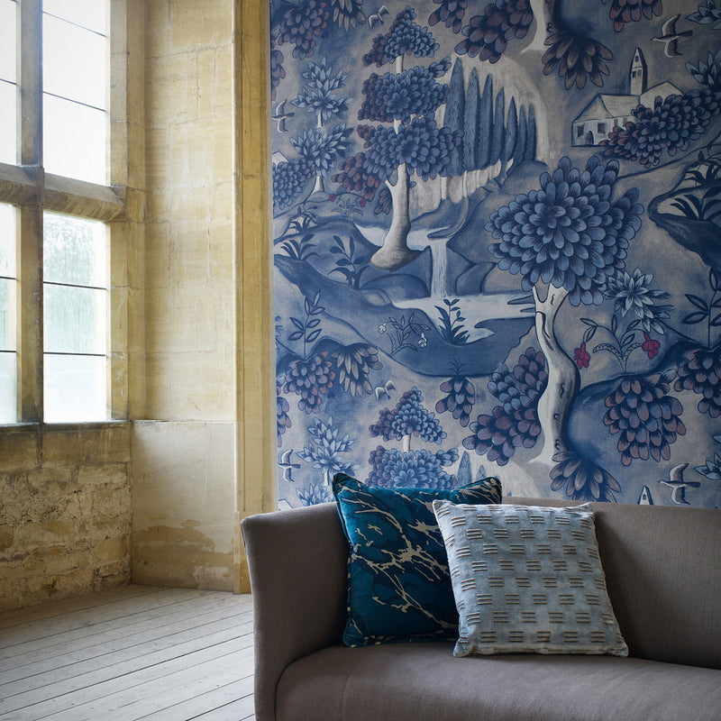 313020 Verdure Cotswolds Manor Indigo Wallpaper by Zoffany