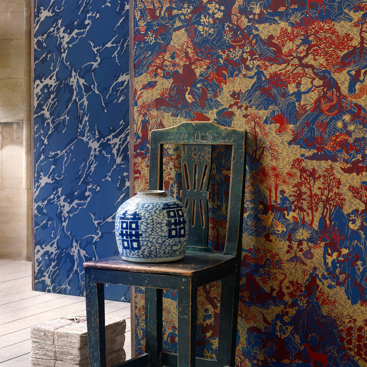 313021 Avalonis Cotswolds Manor Como Blue and Koi Wallpaper by Zoffany