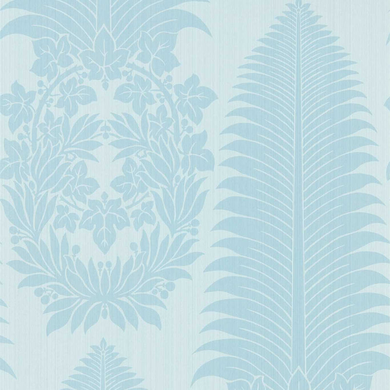 313023 Marsden's Palm Damask Cotswolds Manor Blue Stone Wallpaper by Zoffany