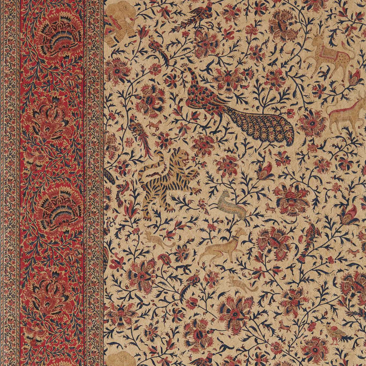 313112 Mughal Menagerie Indigo Madder Indienne Wallpaper by Zoffany